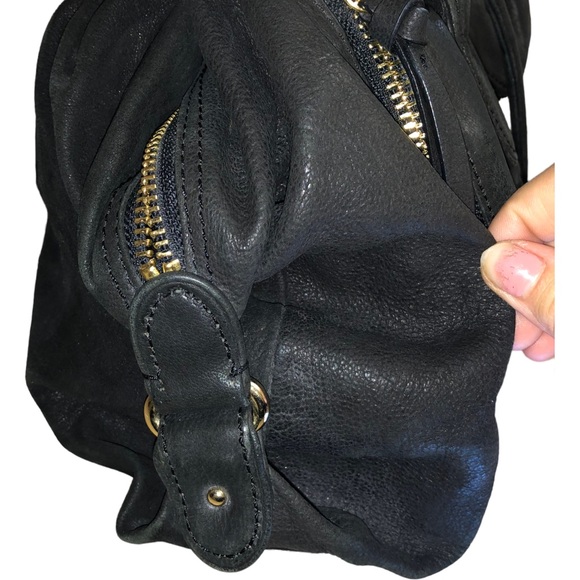 Botkier Black Leather Gold Hardware Zipper Accent Satchel Shoulder Bag - Picture 13 of 16